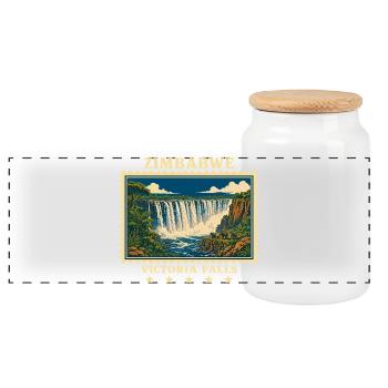 Zimbabwe Victoria Falls Vintage Travel Brand - Panoramic Cookie Jar with Wooden Lid - white - Front