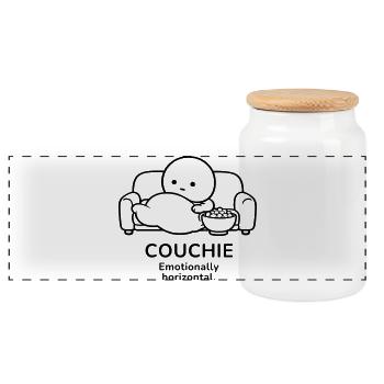 Couchie – Emotionally Horizontal | Cozy Mood - Panorama Keksdose mit Holzdeckel - Weiß - Vorne