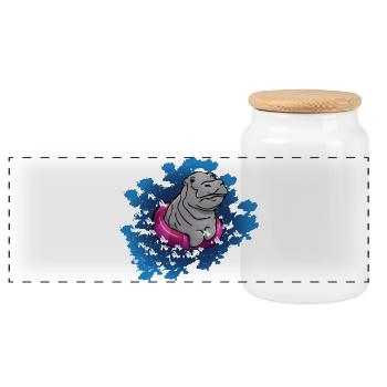 Hippo with swimming ring - Panoramic Cookie Jar with Wooden Lid - white - Front