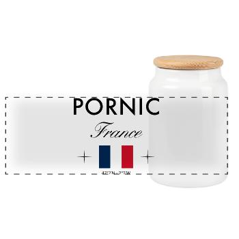 Pornic Frankreich Koordinaten Reise Souvenir - Panorama Keksdose mit Holzdeckel - Weiß - Vorne