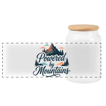Randonnée - Aventure en plein air - Propulsé par la montagne - Boîte à biscuits avec couvercle en bois - blanc - Devant