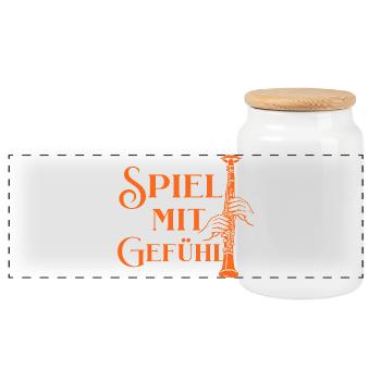 Klarinette - Spiel mit Gefühl für Klarinettistin - Panorama Keksdose mit Holzdeckel - Weiß - Vorne
