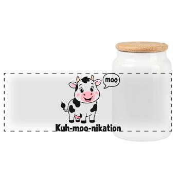 Kuh Moo Nikation Lustige Kuh Für Kinder Bauernhof - Panorama Keksdose mit Holzdeckel - Weiß - Vorne