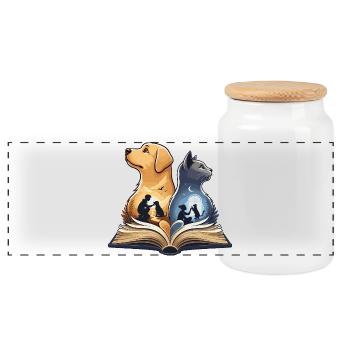 L’amitié de Paw dans le livre - Boîte à biscuits avec couvercle en bois - blanc - Devant