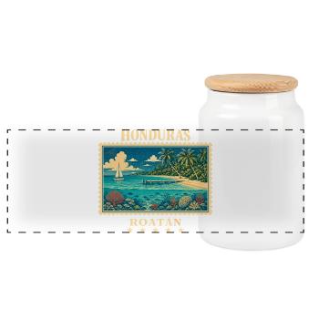 Honduras Roatán Vintage Reisemarke - Panorama Keksdose mit Holzdeckel - Weiß - Vorne