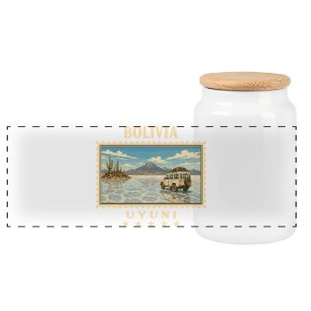 Bolivien Uyuni Vintage Reisemarke - Panorama Keksdose mit Holzdeckel - Weiß - Vorne