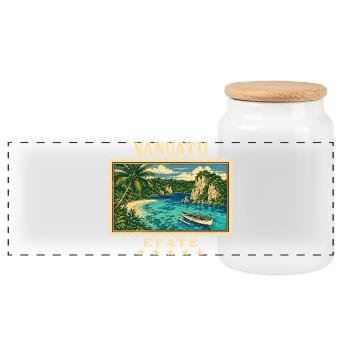 Vanuatu Efate Vintage Travel Brand - Panoramic Cookie Jar with Wooden Lid - white - Front