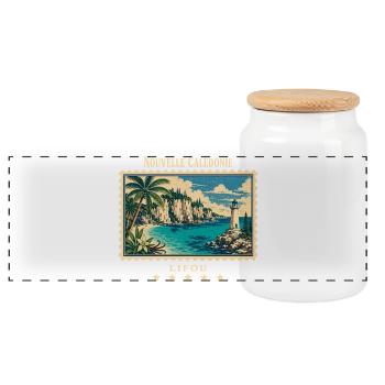Neukaledonien Lifou Vintage Reisemarke - Panorama Keksdose mit Holzdeckel - Weiß - Vorne