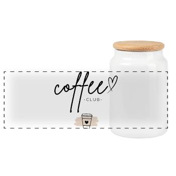 Coffee Club | Minimal Coffee Design - Panoramic Cookie Jar with Wooden Lid - white - Front