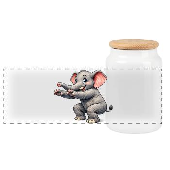 Éléphant pratiquant des sports - Boîte à biscuits avec couvercle en bois - blanc - Devant