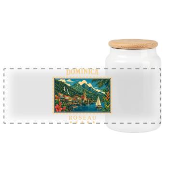 Dominica Roseau Vintage Travel Brand - Panoramic Cookie Jar with Wooden Lid - white - Front