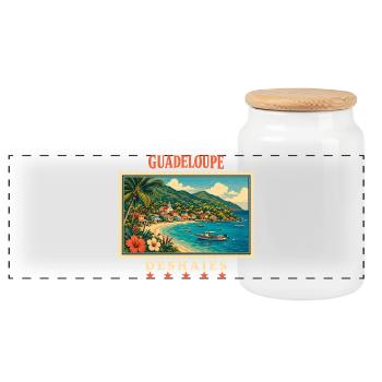 Guadeloupe Deshaies Vintage Travel Brand - Panoramic Cookie Jar with Wooden Lid - white - Front