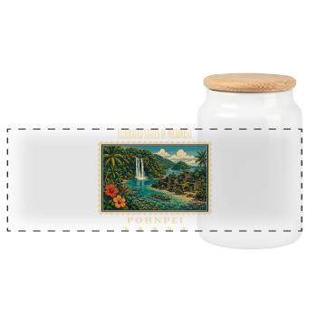 Micronesia Pohnpei Vintage Travel Brand - Panoramic Cookie Jar with Wooden Lid - white - Front