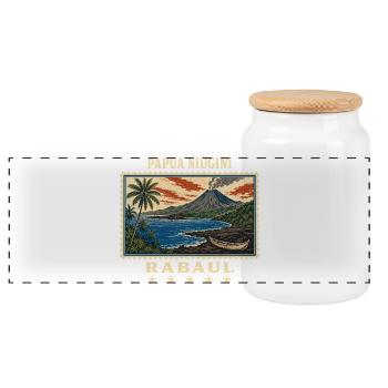 Papua-Neuguinea Rabaul Vintage Reisemarke - Panorama Keksdose mit Holzdeckel - Weiß - Vorne