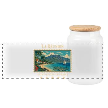 La Réunion Saint-Gilles Vintage Reisemarke - Panorama Keksdose mit Holzdeckel - Weiß - Vorne