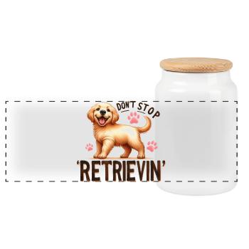 Golden Retriever Don't Stop Retrievin Design Merch - Panoramic Cookie Jar with Wooden Lid - white - Front