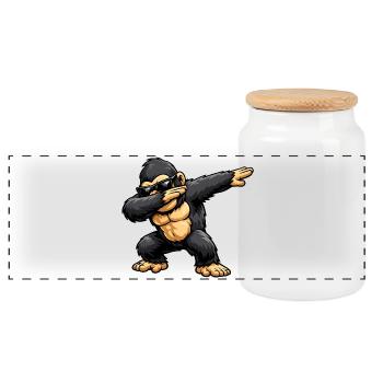 Dabbing Gorilla - Panoramic Cookie Jar with Wooden Lid - white - Front