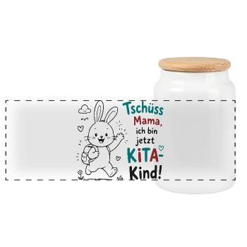 KiTa Abschied Bunny - Panorama Keksdose mit Holzdeckel - Weiß - Vorne