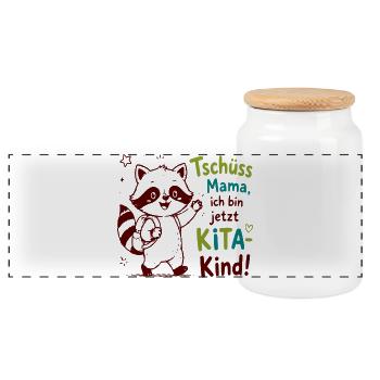 Kita Abschied Raccoon Illustration - Panorama Keksdose mit Holzdeckel - Weiß - Vorne