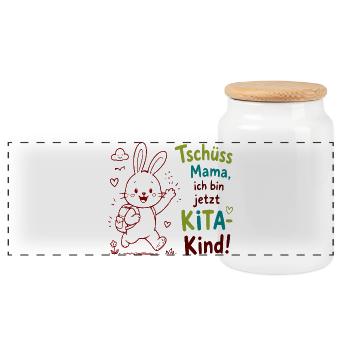 Kita Abschied Bunny Tschüss Mama - Panorama Keksdose mit Holzdeckel - Weiß - Vorne