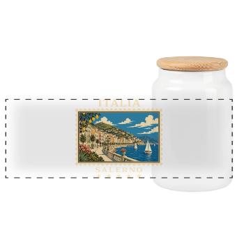 Italien Salerno Vintage Reisemarke - Panorama Keksdose mit Holzdeckel - Weiß - Vorne