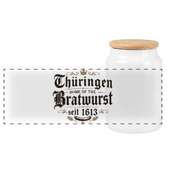 Thüringen Bratwurst Heritage 1613 - Panorama Keksdose mit Holzdeckel - Weiß - Vorne