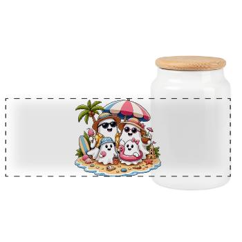 Fantômes d’été sur la plage - Boîte à biscuits avec couvercle en bois - blanc - Devant