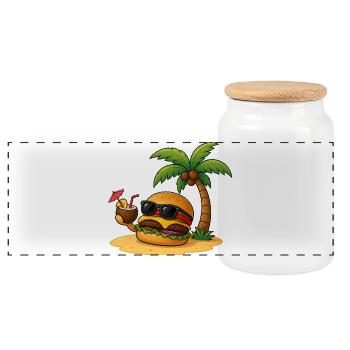 Burger essen Fast Food Paradies Sommer - Panorama Keksdose mit Holzdeckel - Weiß - Vorne