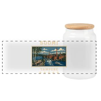 Finnland Tampere Vintage Reisemarke - Panorama Keksdose mit Holzdeckel - Weiß - Vorne