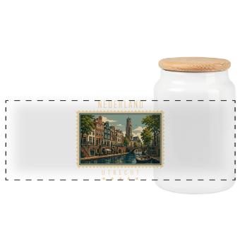 Niederlande Utrecht Vintage Reisemarke - Panorama Keksdose mit Holzdeckel - Weiß - Vorne