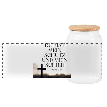 Du bist mein Schutz und Schild – Psalm 119 - Panorama Keksdose mit Holzdeckel - Weiß - Vorne