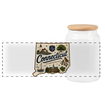 Connecticut Vintage State Souvenir-Aufkleber - Panorama Keksdose mit Holzdeckel - Weiß - Vorne