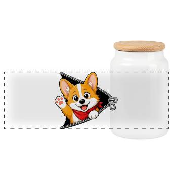 Corgi Hund Reißverschluss - Panorama Keksdose mit Holzdeckel - Weiß - Vorne