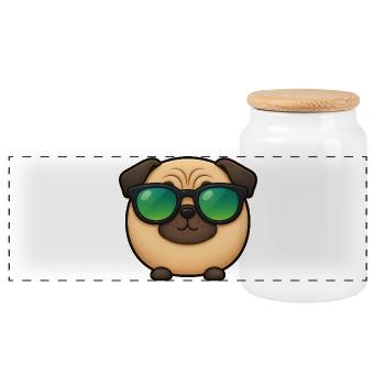 Mops Hund Cartoon Chibi Kawaii Sonnenbrille - Panorama Keksdose mit Holzdeckel - Weiß - Vorne
