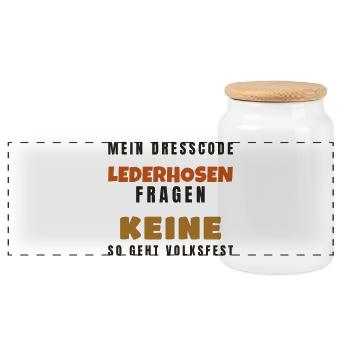 Lederhosen Dresscode - Volksfest Tracht Spruch - Panorama Keksdose mit Holzdeckel - Weiß - Vorne