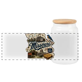 Missouri Show Me State Vintage-Reiseaufkleber - Panorama Keksdose mit Holzdeckel - Weiß - Vorne