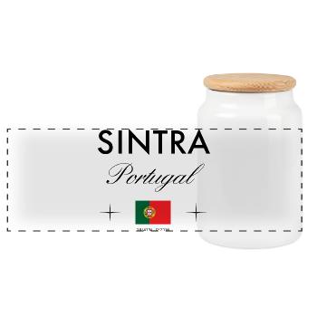 Sintra Portugal Koordinaten Reise Souvenir - Panorama Keksdose mit Holzdeckel - Weiß - Vorne