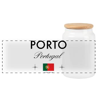 Porto Portugal Koordinaten Reise Souvenir - Panorama Keksdose mit Holzdeckel - Weiß - Vorne