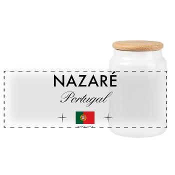 Nazare Portugal Koordinaten Reise Souvenir - Panorama Keksdose mit Holzdeckel - Weiß - Vorne