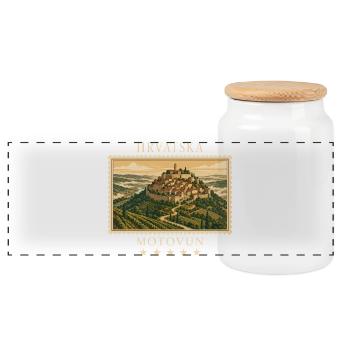 Kroatien Motovun Vintage Reisemarke - Panorama Keksdose mit Holzdeckel - Weiß - Vorne