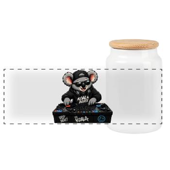 Süßer Koala als DJ - Panorama Keksdose mit Holzdeckel - Weiß - Vorne