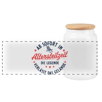 Altersteilzeit Retro Liegestuhl Frührente - Panorama Keksdose mit Holzdeckel - Weiß - Vorne