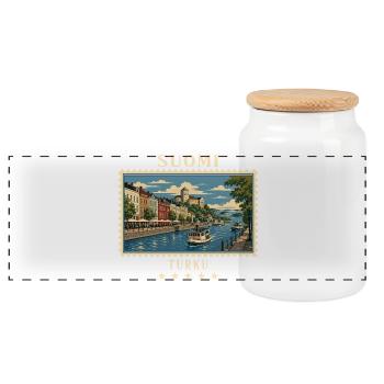 Finnland Turku Vintage Reisemarke - Panorama Keksdose mit Holzdeckel - Weiß - Vorne