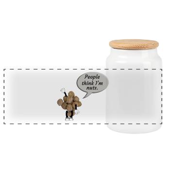  “People think I’m nuts” - Panoramic Cookie Jar with Wooden Lid - white - Front