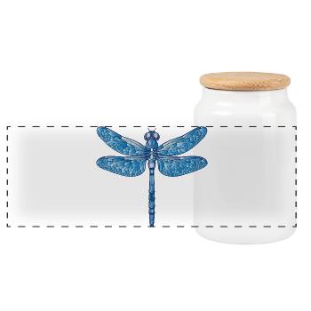 Blue dragonfly illustration in vector style - Panoramic Cookie Jar with Wooden Lid - white - Front