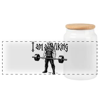Viking Power Gym: Pride Work Out Sports Shirt - Panoramic Cookie Jar with Wooden Lid - white - Front