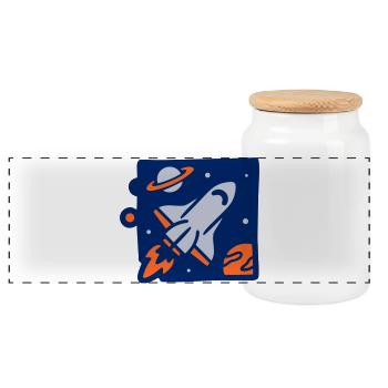 Illustration de la fusée spatiale - Boîte à biscuits avec couvercle en bois - blanc - Devant