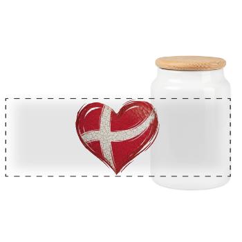 Denmark Heart Flag - Panoramic Cookie Jar with Wooden Lid - white - Front