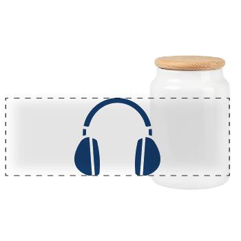 Hearing Protection Earmuffs Safety Icon - Panoramic Cookie Jar with Wooden Lid - white - Front