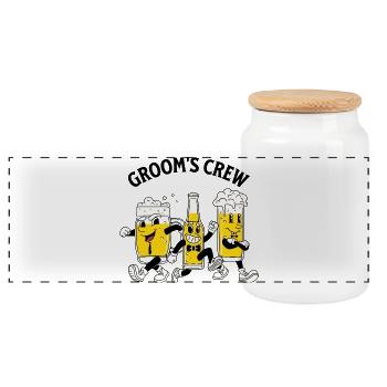 Groom Crew Beer - Panoramic Cookie Jar with Wooden Lid - white - Front